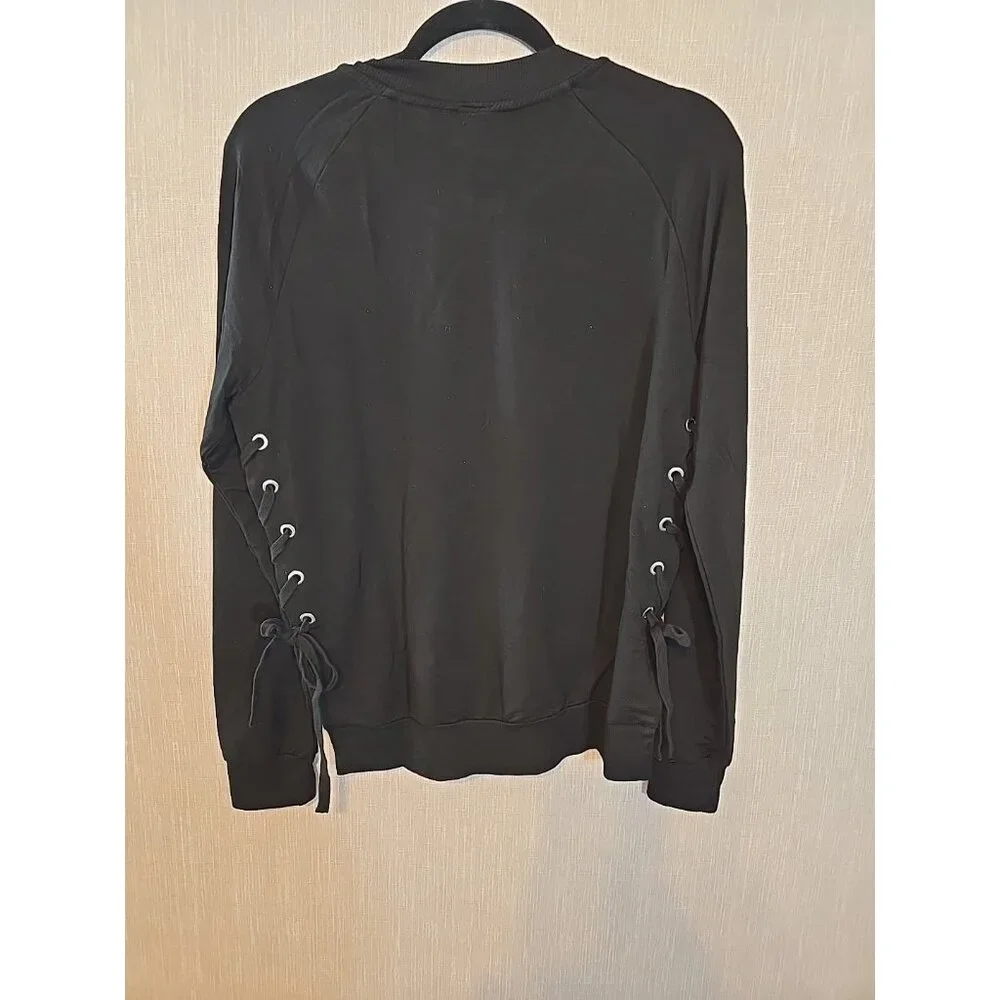 bobi zip front jacket‎ Black Lace up sides Stretch Long Sleeve Size S New
